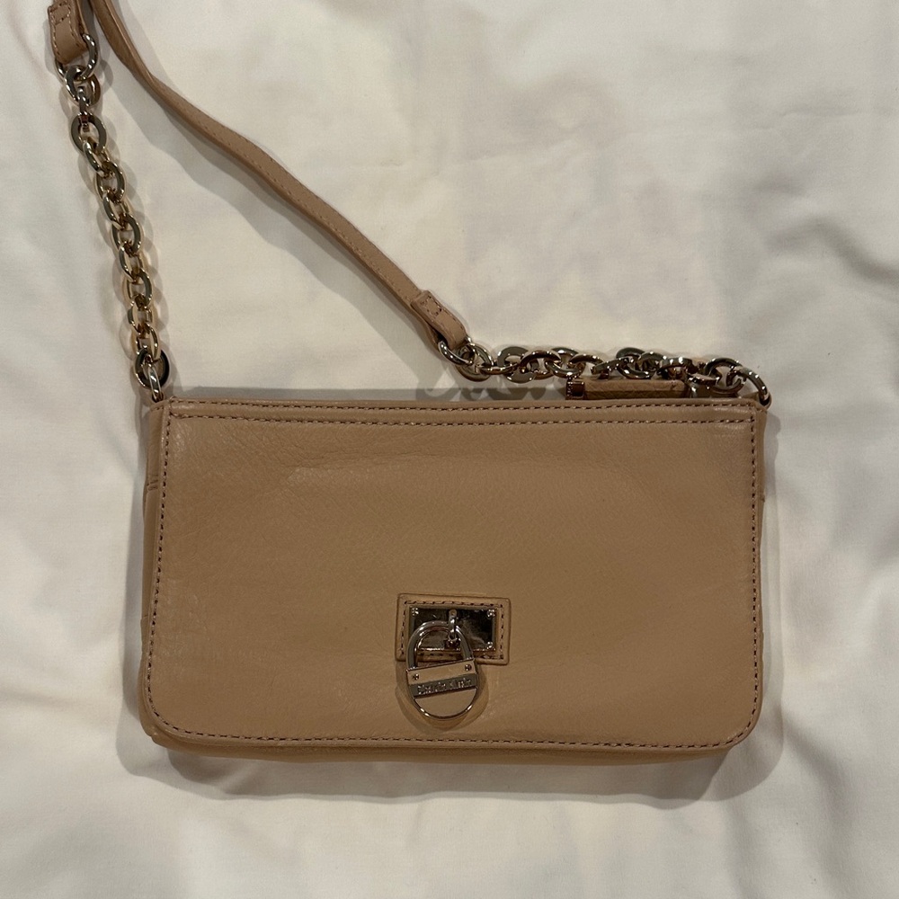 Calvin Klein Tan Leather Wristlet with Chain
